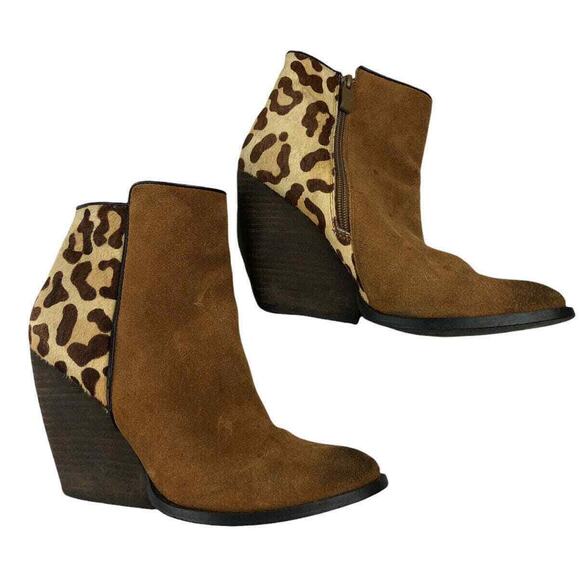 Volatile Womens Tan Leather Calf Hair Trim Zip Western Ankle Booties 7.5 - Picture 1 of 11